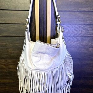 Oryany White leather fringe hobo shoulder bag Like New!